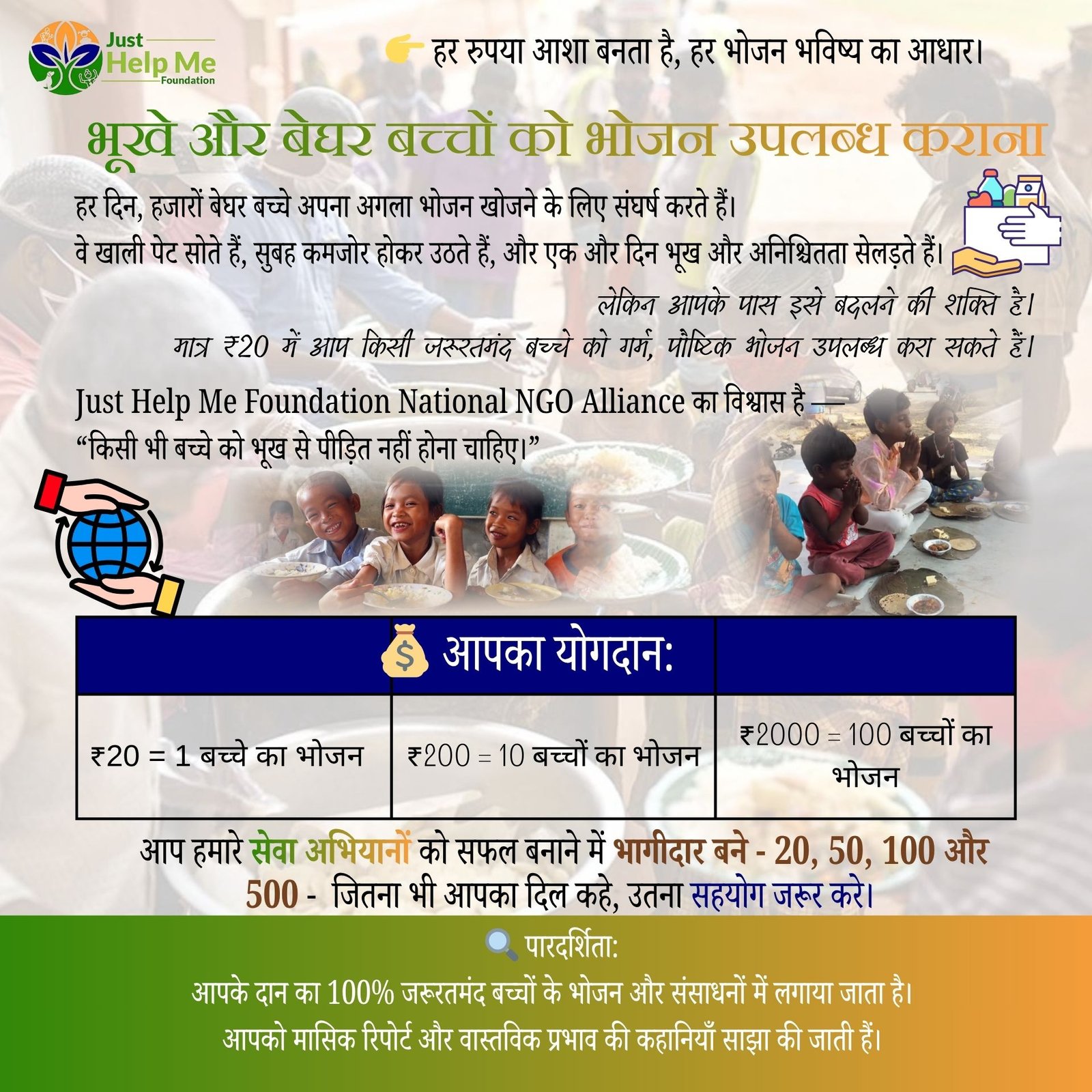 भूखे और बेघर बच्चों को भोजन उपलब्ध कराना